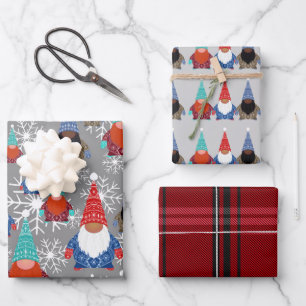 Gnome Snowflake Illustrations Christmas Pattern Wrapping Paper Sheet