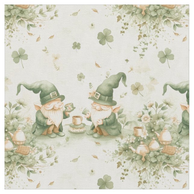Gnome St. Patrick Irish Coffee Party Pattern Fabric (Close Up)