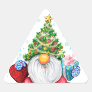 Gnome Sticker with Christmas Tree Hat and Gift