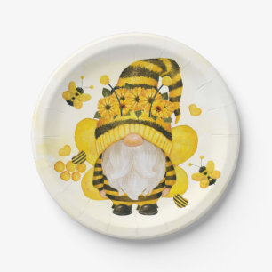 Gnome Sunflower and Bees Baby Shower   Birthday Paper Plate