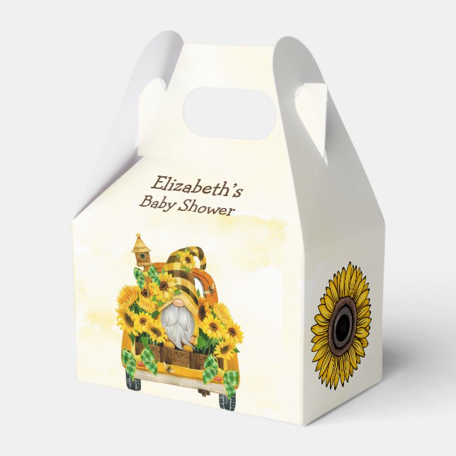 Gnome Sunflower and Bees Baby Shower  Favour Box (Front Side)