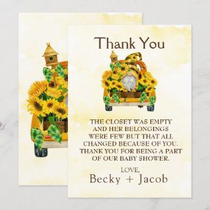 Gnome Sunflower Bees Baby Shower Thank You Cards
