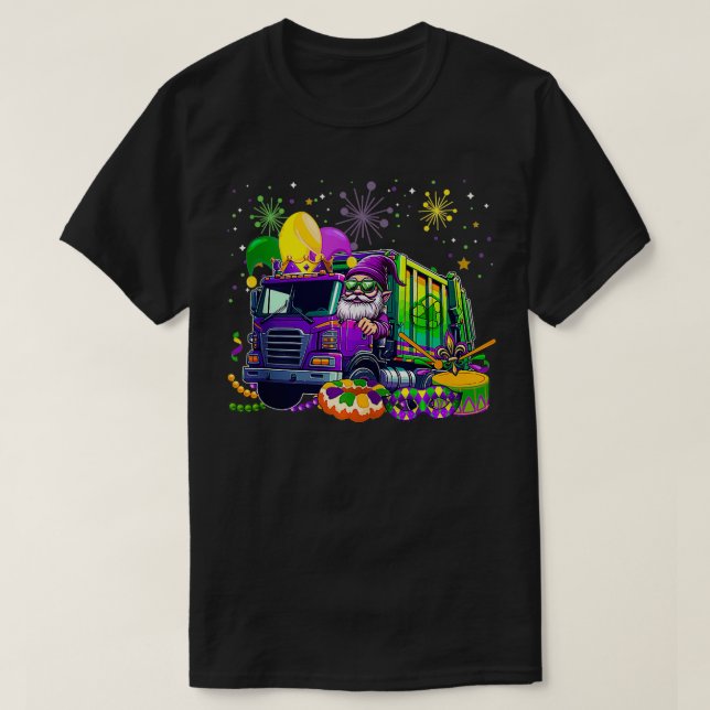 Gnome Sunglasses Driving Garbage Truck Jester Hat  T-Shirt (Design Front)
