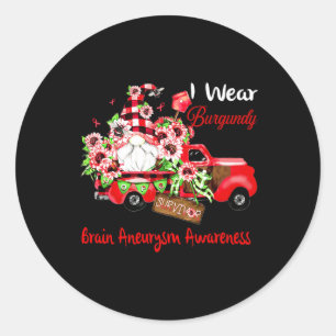 Gnome Survivor Brain Aneurysm Awareness Classic Round Sticker