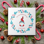 Gnome Sweet Gnome Cute Modern Elf Floral Wreath Ceramic Tile<br><div class="desc">“Gnome sweet gnome.” A cute, funny, whimsical gnome in red and dusty blue along with a Scandinavian designed dusty blue, red and orange floral wreath will delightfully help decorate your kitchen for the holidays. Feel the warmth and joy of this festive season whenever you use this fun, simple, modern, custom...</div>