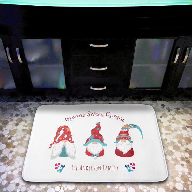 Gnome Sweet Gnome Cute Modern Simple Holiday Elf Bath Mat (Creator Uploaded)