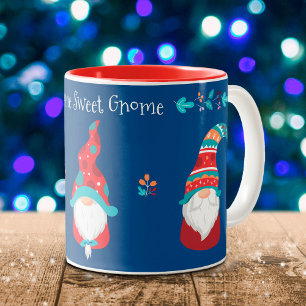 Gnome Sweet Gnome Cute Modern Simple Holiday Navy Two-Tone Coffee Mug