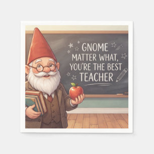 Gnome Teacher Holding Books and Apple in Classroom Napkin