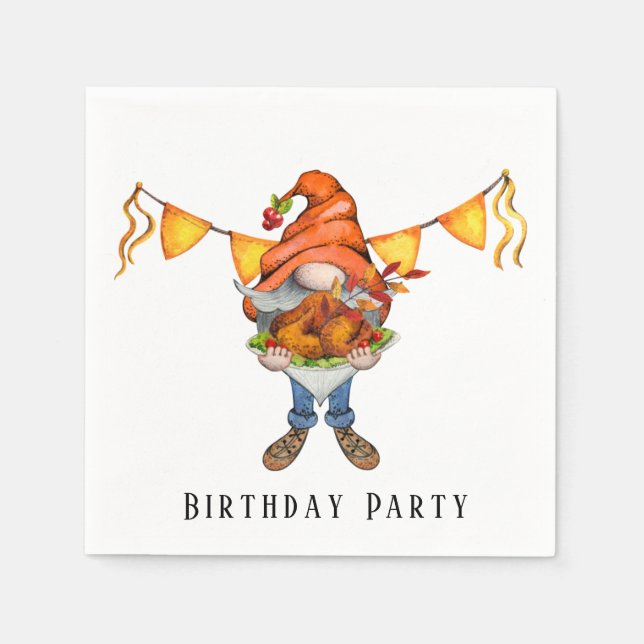 Gnome Thanksgiving Theme Birthday Party Napkin (Front)