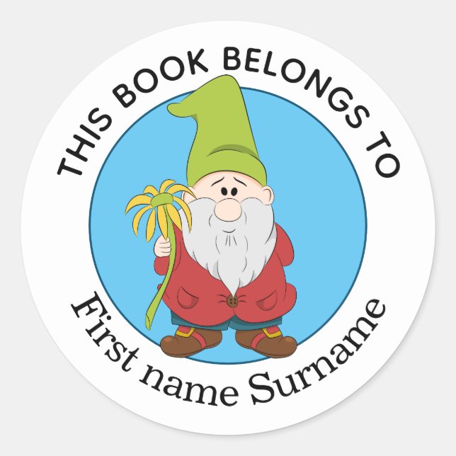 Gnome This Book Belongs To Personalised  Classic Round Sticker (Front)