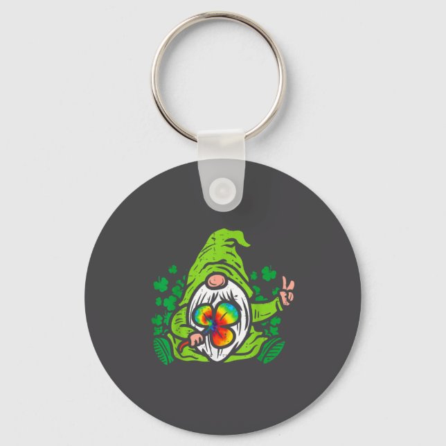 Gnome Tie Dye Shamrock Clover St Patricks Day Hipe Key Ring (Front)