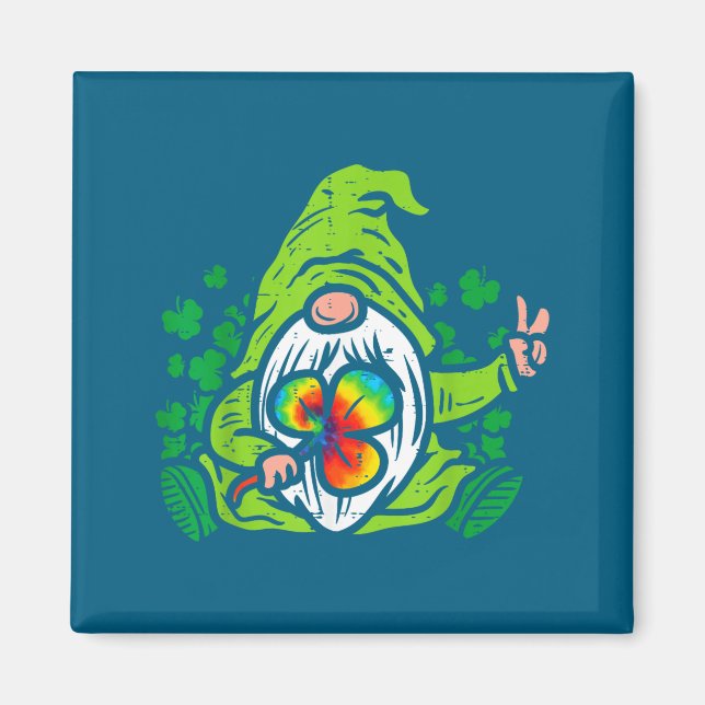 Gnome Tie Dye Shamrock Clover St Patricks Day Hipe Magnet (Front)