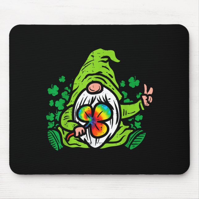 Gnome Tie Dye Shamrock Clover St Patricks Day Hipe Mouse Pad (Front)