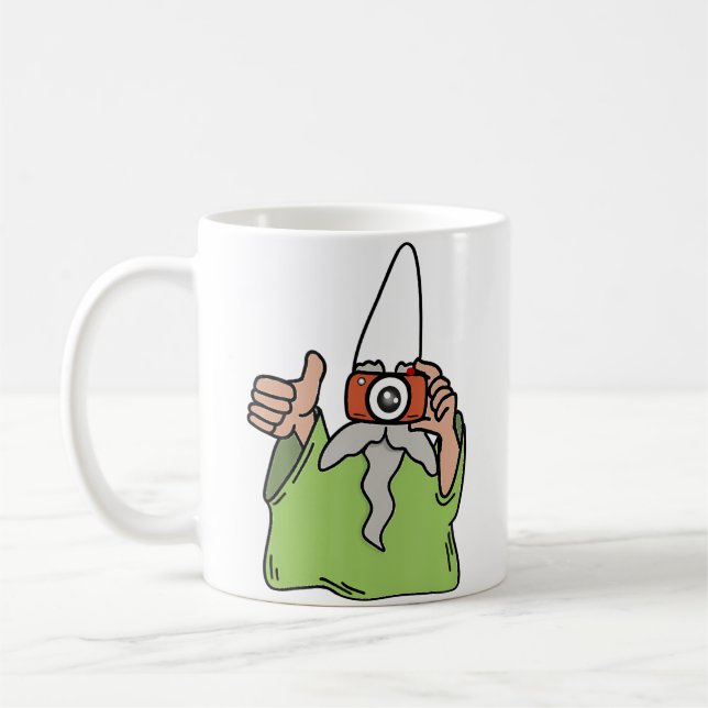 Gnome Tiny Green Wizard Funny Green Gnome Photogra Coffee Mug (Left)
