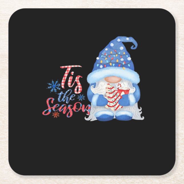 Gnome Tis The Season  Square Paper Coaster (Front)
