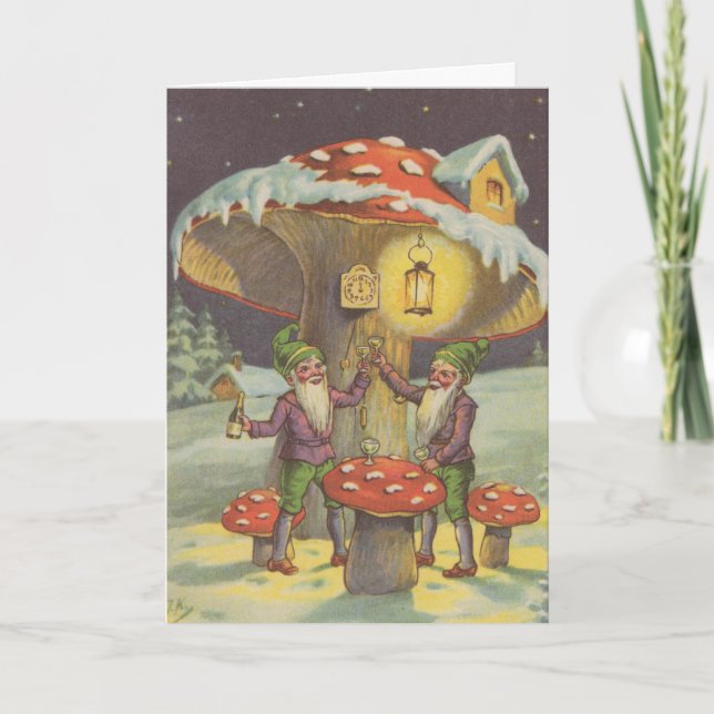 Gnome Toasting to the New Year Greeting Card (Front)