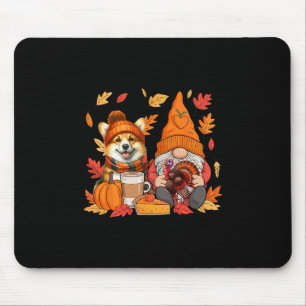 Gnome Turkey Corgi Thanksgiving Fall Leaves Pumpki Mouse Pad