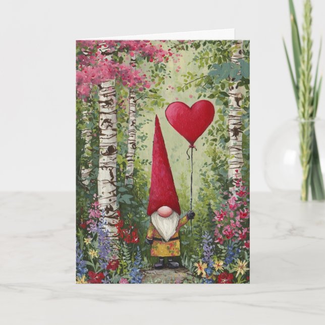 Gnome Valentine Card-Blank Inside-Customisable Card (Front)