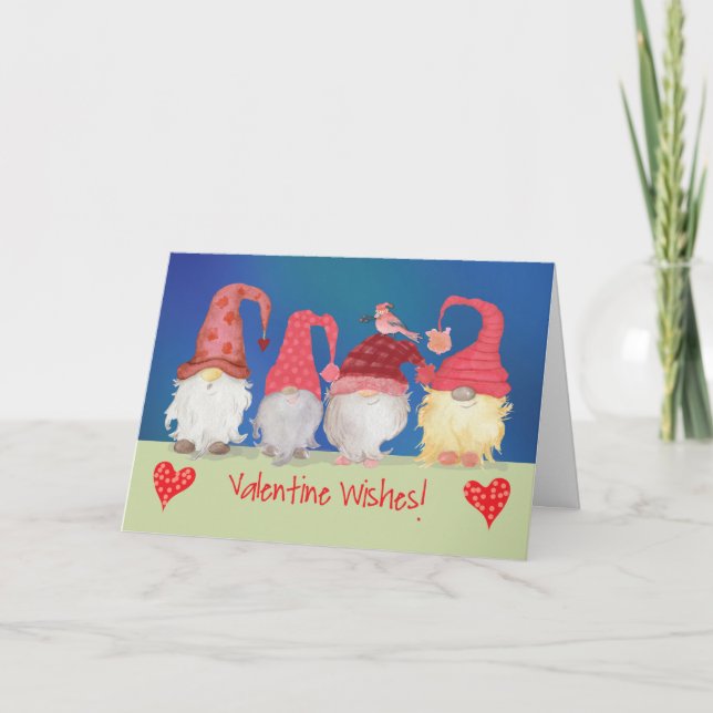 Gnome Valentine Wishes With Bird Card (Front)