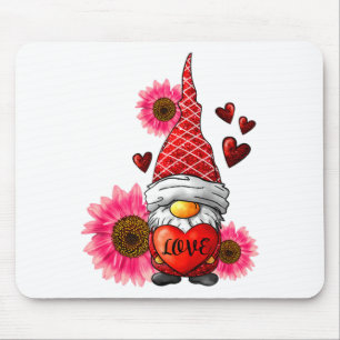 Gnome Valentines Day Cute Gnome Heart Leopard Sunf Mouse Pad