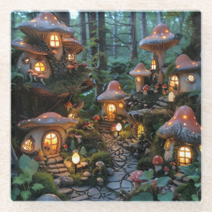 Gnome village at evening time glass coaster