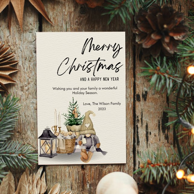 Gnome Watercolor Cosy Christmas Flat Holiday Card (Creator Uploaded)