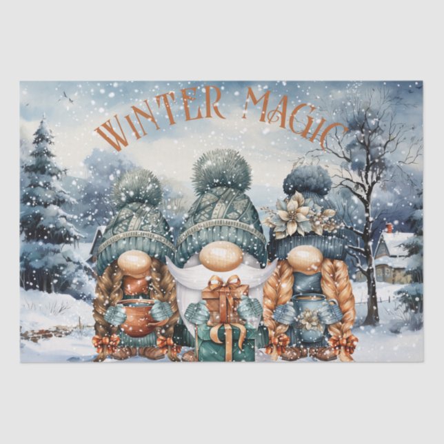 Gnome Watercolor Winter Christmas Tissue Paper (Front)