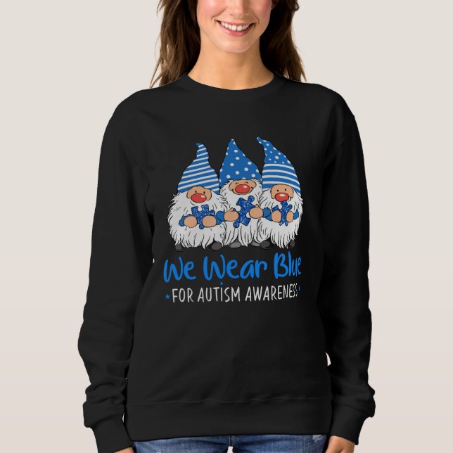 Gnome We Wear Blue Autism Awareness Month For Kids Sweatshirt (Front)