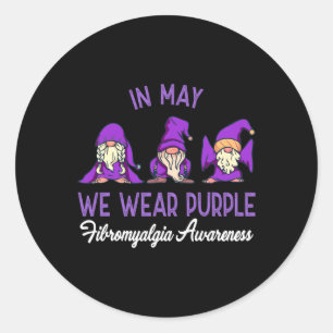 Gnome Wear Purple Ribbon Fibromyalgia Pain Awarene Classic Round Sticker