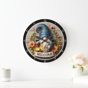 Gnome Welcome Wall Decor Large Clock