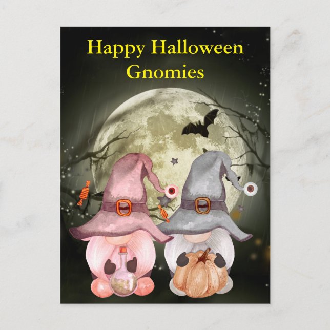 Gnome Witches Full Moon Happy Halloween Postcard (Front)