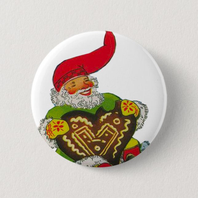 Gnome with a heart 6 cm round badge (Front)