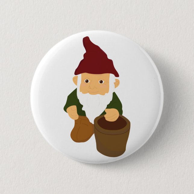 Gnome with Bucket 6 Cm Round Badge (Front)