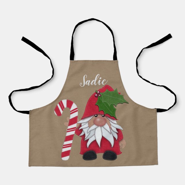 Gnome with Candy Cane Personalise Apron (Front)