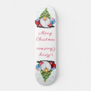 Gnome with Christmas Tree Hat and Gift For You Skateboard