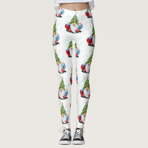 Gnome with Christmas Tree Hat and Gift - Fun Leggings