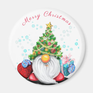 Gnome with Christmas Tree Hat and Gift Magnet