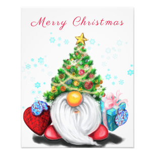 Gnome with Christmas Tree Hat and Gift Photo Print