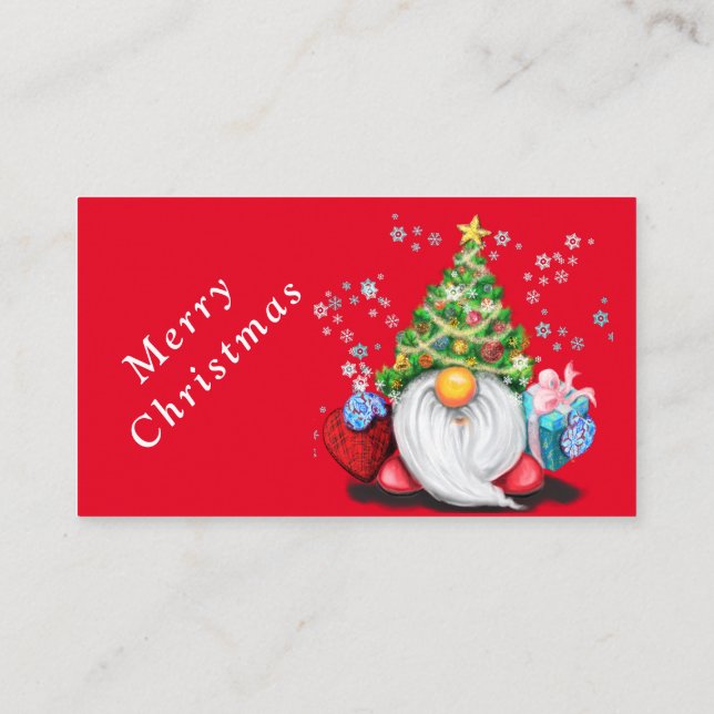 Gnome with Christmas Tree Hat - Fun Office Business Card (Back)