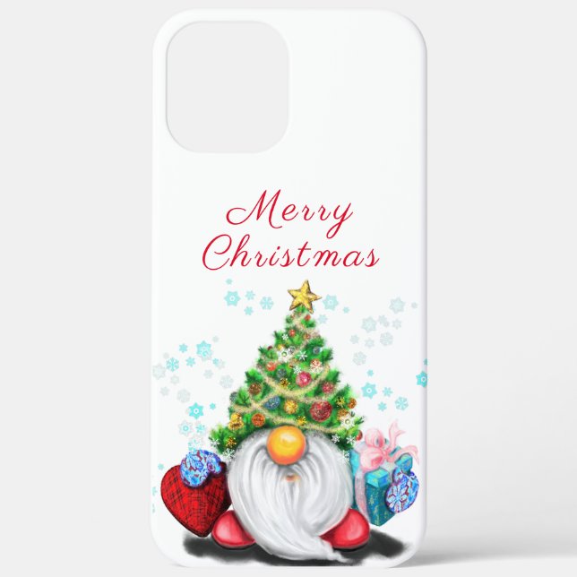 Gnome with Christmas Tree Hat Gift iPhone Case (Back)