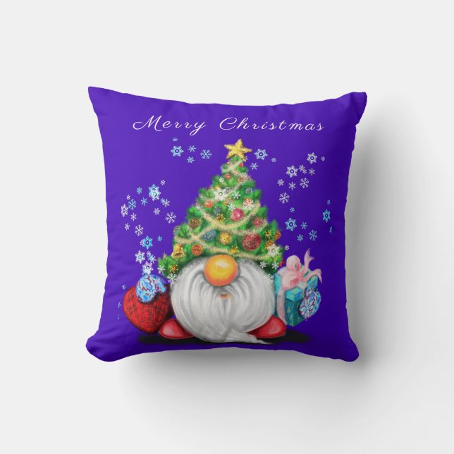 Gnome with Christmas Tree Hat Throw Pillow (Front)