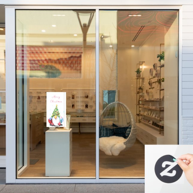 Gnome with Christmas Tree Hat Window Cling (Store Window)