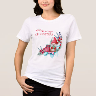 Gnome With Christmas Tree T-Shirt Tri-Blend Shirt