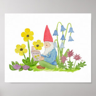 Gnome with Flower Book art print