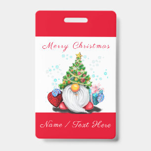 Gnome with Gift Christmas Custom Name Badge ID Badge