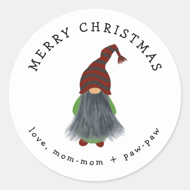 Gnome with grey beard Christmas gift sticker (Front)