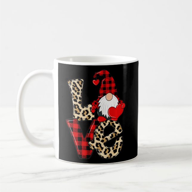 Gnome With He Leopard Buffalo Plaid Valentine S Da Coffee Mug (Left)