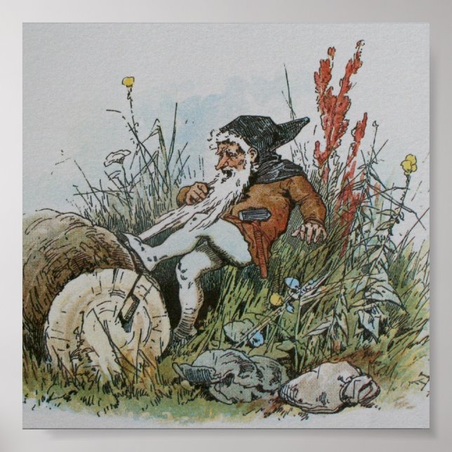 Gnome with His Beard Caught on a Log Poster (Front)