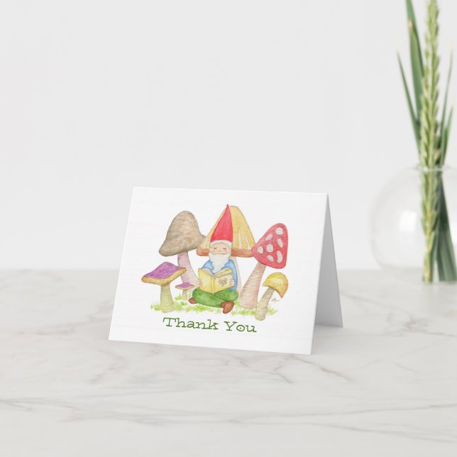 Gnome with Mushroom Book thank you card (Front)