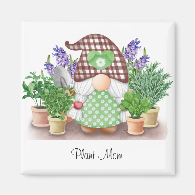 Gnome with pigtails purple lilacs plant mum magnet (Front)